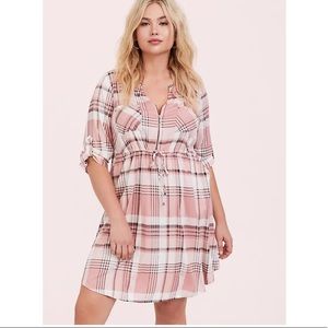Torrid Blush Pink Plaid Zip Challis Shirt Dress